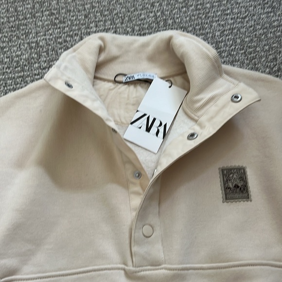 New Zara Men Cream Sweatshirt Sweater Button Top Pullover S ERCU - Picture 10 of 11